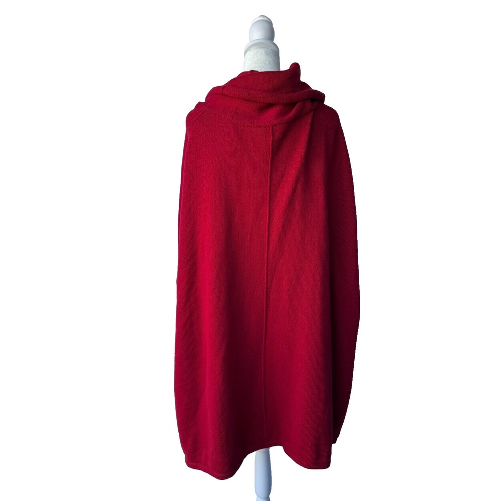 Pure Jill J Jill Red Knit Cotton Cashmere Cowl Neck Poncho Sweater M/L Lagenlook - Picture 3 of 12